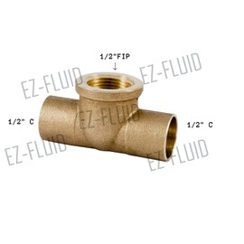 EZ-FLUID Plumbing 1/2" C X C X FIP Brass Tee, Pressure Copper Fitting with Sweat Solder Connection Reducing Tee for Residential, Commercial