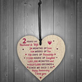RED OCEAN 2nd Wedding Anniversary Wooden Heart Cotton Second Wedding Anniversary For Her
