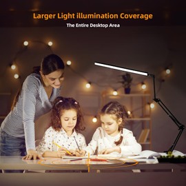 NOEVSBIG LED Desk Lamp with Clamp,2-in-1 Clamp on Desk Lamps with Base,50.7" Adjustable Swing Arm Architect Desk Lamp,Memory Function Desk Lights for Home Office,Workbench,Reading,Craft,Drafting