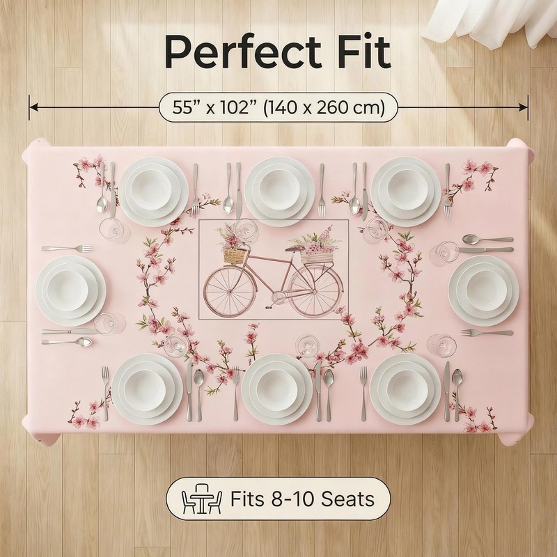 Cherry Blossom Pink Floral Tablecloth,Spring Tablecloth Rectangle, Japanese Tablecloth for