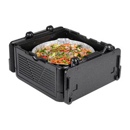 Restaurantware-Cater Tek 25 Quart Catering Hot Box, 1 Top Load Insulated Food Pan Carrier - Holds 1 Full Size 8” Deep Pan, Collapsible, Black EPP Plastic Food Box With Handles, Portable, For Buffet