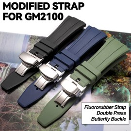MOD Kit Compatible Fluororubber Strap Modified Rubber Watchband For Casio For G-shock Men's GM2100 GM-2100B Watch Accessories With Tool (Blue Strap + Silver Buckle)