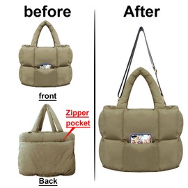 NAARIIAN women large puffer tote handbag puffy dupes light weight handmade cotton padded Shoulder bag(Olive)