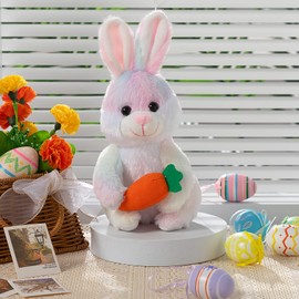 HollyHOME Bunny Stuffed Animal, Bunny Plush with Carrot, Cute Rabbite Plush Toy Easter Gift for Kids Girls 12inch Rainbow