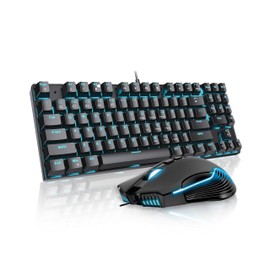 Aimzone Keyboard and Mouse, Wired Ergonomic Gaming Keyboard and Mouse Combo, 80% Mechanical Keyboard, 89 Multimedia Keys, 6400 DPI Wired Gaming Mouse for Laptop, Computer, PC, Black Gamer Mouse w. LED