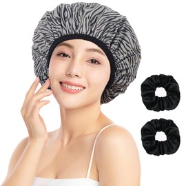 Shower Cap for Women, Shower Caps for Women Reusable Waterproof, Satin Lined Shower Cap, Hair Cap for Shower, Large Plastic Double Layers Bath Caps for Curly Hair Braids