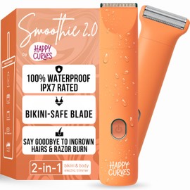 HAPPY CURVES Smoothie 2.0 Bikini Trimmer - Electric Razor for Women, Waterproof Hair Groomer with Adjustable Guards, Personal Shaver for Pubic Hair, Ladies Intimate Shaver and Body Trimmer (Mango)