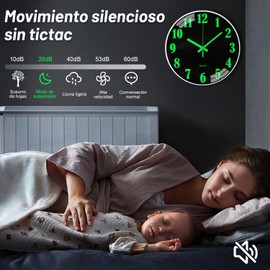 Sugarzoon Reloj de Pared de Cuarzo silencioso, 30 cm diámetro, Estilo Moderno, Decorativo para la Cocina, el Salón, el Comedor o la Habitación, Funciona con Pilas (Modelo Luminoso Negro)