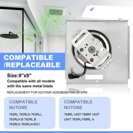 【Upgrade】 FullMayPro 763RL B Unit 50 CFM Fan Motor Compatible with Nutone 763RLN B, 763RL/769RL A Unit Bathroom Fan Assembly 50 CFM,Fit 769RF/769RL B Unit, 2.0 Sone,S0503B000,9"x9",Pure Copper Motor
