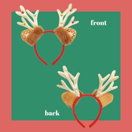 Needzo Christmas Reindeer Headband, Festive Glitter Deer Antlers, Holiday Hair Accessory, One Size Fits Most, 9.75 Inches