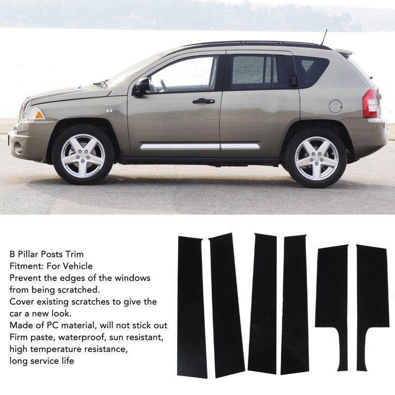 6Pcs B Pillar Posts Trim Glossy Black Firm Paste Exterior