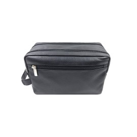 Ashlin Genuine Leather 2-Section Unisex Toiletry Kit, Leather Dopp kit 100% Genuine Full Grain Leather : Black