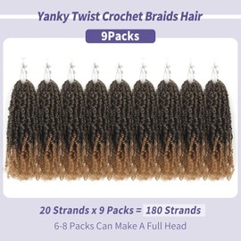 Datanala Yanky Twists Crochet Braiding Hair 14 Inch 9 Packs Crochet Hair with Curls Micro Spring Twists Crochet Hair Pre-looped Curly Crochet Braids Hair Extensions for Women (T27#, 14inch)