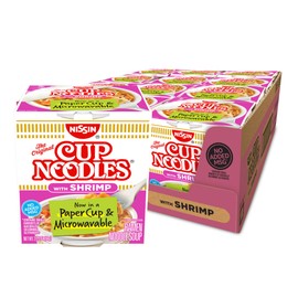 Nissin Cup Noodles Soup, Shrimp Flavor, Microwaveable Paper Cups, Instant Ramen, 2.25 Ounce (Pack of 12)