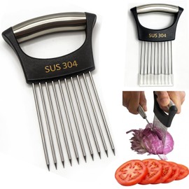 NIXNEHC Onion Holder for Slicing, Onion Cutter Vegetable Chopper, 304 Stainless Steel Tomato Slicer Vegetable Cutter for Potato, Avocados, Eggs, Food Slicer Assistant Tool for Fruit Lemon and Meat