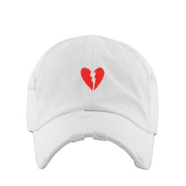 Broken Heart Vintage Baseball Cap Embroidered Cotton Adjustable Distressed Dad Hat White