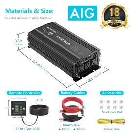 Power Inverter 1500Watt Pure Sine Wave Inverter 12V to 110V 120V AC with UL Approved Fuses and Wired Remote Control Compatible with Lithium Battery for Home RV Truck Off-Grid Solar by VOLTWORKS