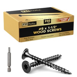 #8 x1-1/2 Deck Screws, 250Pcs Star Drive Wood Screws, Rust Resistant Timber Screws for Timber/Log/Landscaping Wood, T20 Star Bit Included, Black