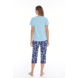 dodoin Women's Cotton Sleepwear Tops with Capri Pants Casual and Fun Prints Pajama Sets (Blue Cat, M)…