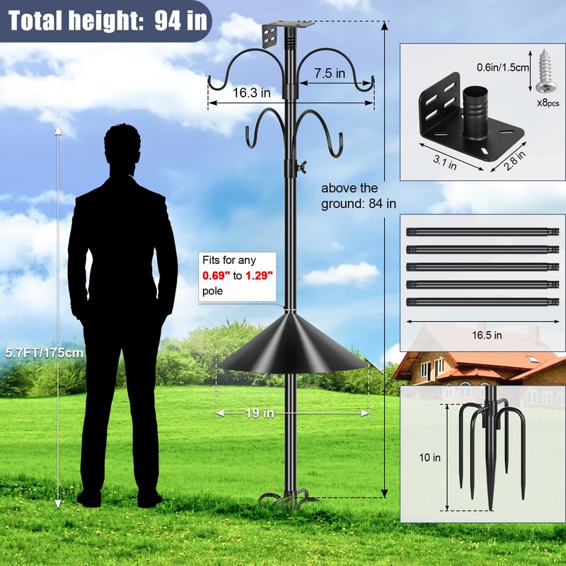 Gtongoko Smart Bird Feeder Pole Squirrel Proof 1-Inch Dia 94