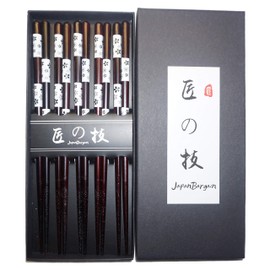 JapanBargain 4511, Bamboo Chopsticks Reusable Japanese Chinese Korean Wood Chop Sticks Hair Sticks 5 Pair Gift Boxed Set Dishwasher Safe, 9 inch (White-Sakura)