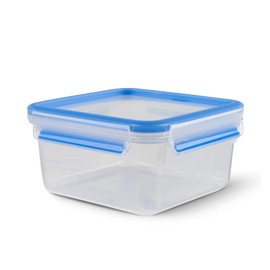 EMSA Clip & Close N10113 Square Plastic Food Storage Container with Clip Closure, 1.3 L, Transparent/Blue