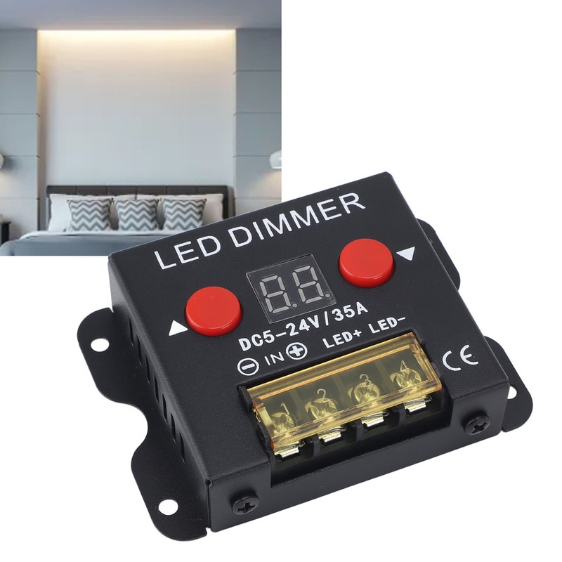 LED Light Strip Dimmer DC 5‑24V 35A PWM Dimming Controller