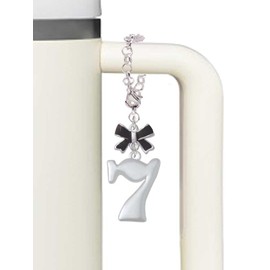 Delight Jewelry Silvertone Large Lucky 7 - Black Bow Charm Accessory for Tumblers and Thermal Cups