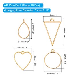 PATIKIL 40Pcs Open Bezels, Resin Bezels Charm Pendants Open Back Bezels Alloy Hollow Frame Bulk for Resin Craft Making, Gold Tone(4 Shapes)