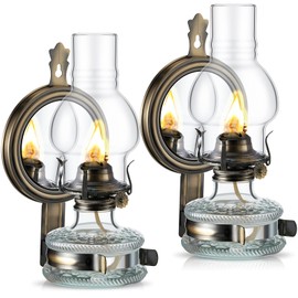 Yexiya 2 Pcs Large Kerosene Lamp Lantern Chamber Oil Wall Mounted Vintage Glass Clear Kerosene Lamp Rustic with Oil Wick for Rustic Indoor Home Decor Lighting(Bronze)