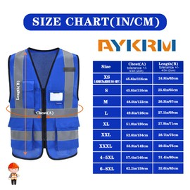 AYKRM 21 Colours Safety Vest Reflective Safety Vest with Reflective Strips with Zip and Pockets Work Vest, blue