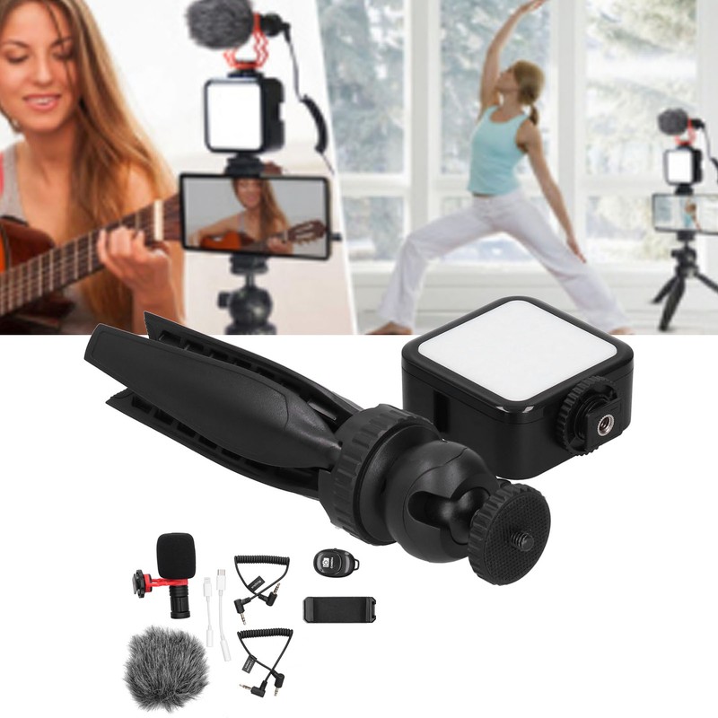 Portable Phone Microphone Vlogging Equipment Microphone Kit with LED Light