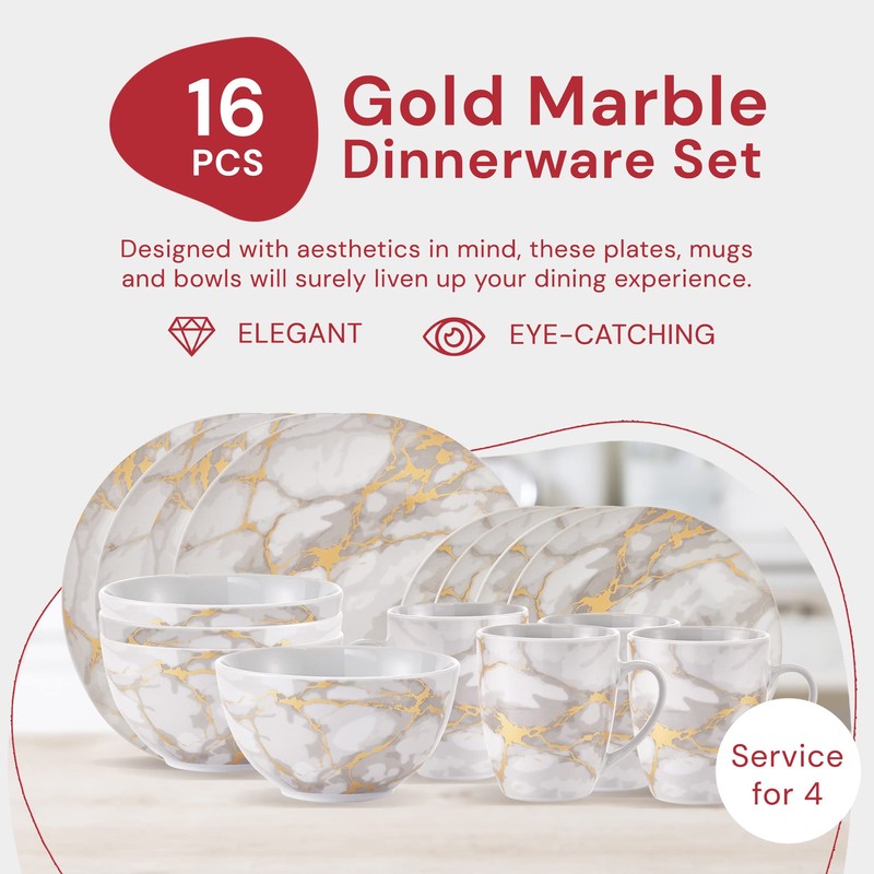 Safdie & Co 16-Piece Modern Premium Porcelain Ceramic Dinner Set,
