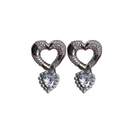 SweYone Pink Heart Earrings with Pearl