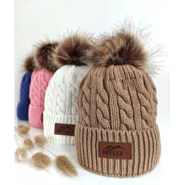Reflex Life 100% Cotton Faux Fur Removable Pom-Pom Kids Winter Hat For Children Beanie