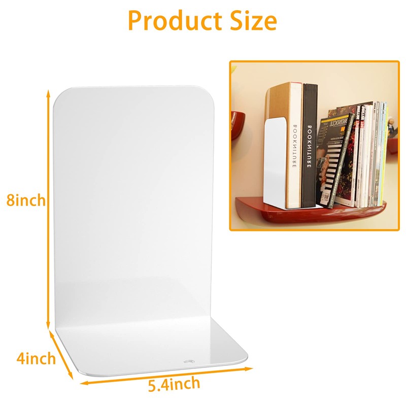 VFINE Bookends 1 Pair, White Metal Book Ends, Bookends for