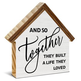 And So Together They Built a Life They Loved House Shaped Wood Sign, Family Sign Love Decor, Farmhouse Living Room Bedroom Home Decor