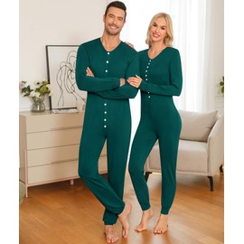 SWOMOG Matching Family Onesise Pajamas Christmas Long Sleeve PJ's Sets Holiday Button Nightwear Xmas Men&Women Sleepwear Set Green