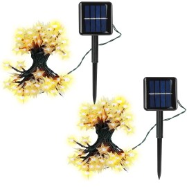 2Pcs 39.3FT 100LED Solar Powered LED Light Strings Beads Fairy Star LightsLight Color: Yellow