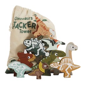 Le Toy Van Wooden Jurassic Stacking Dinosaurs & Bag | Girls & Boys 10 Piece Stacking Play Set – Suitable for Ages 18+ Mths