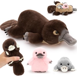 MorisMos 4Pcs Giant Platypus Stuffed Animal, 22inch Large Realistic Platypus Plush with 3 Baby Plush Toys Gifts for Kids, Boys, Girls, Brown