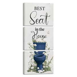 sechars Best Seat in the House Wall Art Funny Bathroom Signs Pictures Painting Modern Blue Bathroom Wall Decor (Blue)