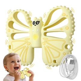 ETETOO Vibrating Teether for Baby - Sensory Chew Toy for Autistic Children & Vibrating Chewy, 10X Vibration Settings, Giving Autistic Children A Better Sensory Experience (Yellow)