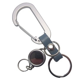 [highstyle] Made in Japan Tochigi Leather & Lightweight Aluminum Carabiner & Reel Key Holder, multicolor (gray / navy)
