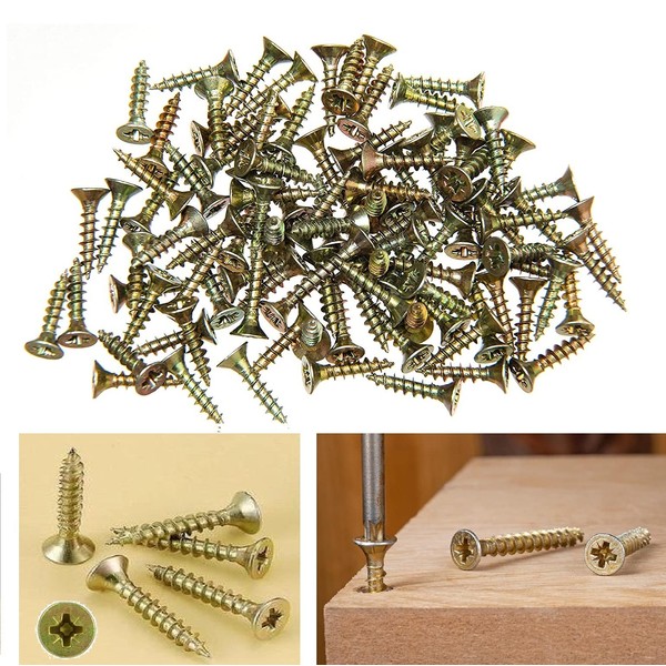 TERF® Multi Purpose Screws 3.0 X 12mm Pozi Flat Double Countersunk Zinc Yellow Screws For PVCu Wooden Timber Chipboard MDF and other similar types Screw Size 3.0 X 12mm - Pack of 200