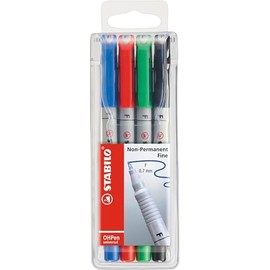 OHP Pen - STABILO OHP Pen Soluble - Fine - Wallet of 4 - Assorted Colours