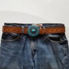 Trending Turquoise Buckle w. tooled Floral Belt Tan L