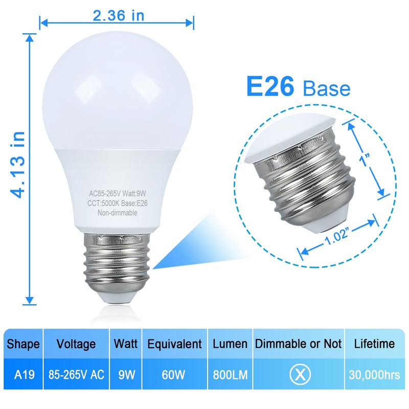 Marxlait 4 Pack LED Light Bulbs 60 watt Equivalent, Daylight