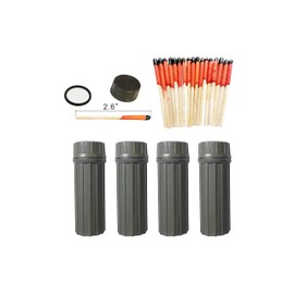 Emergency Fire Starter | Windproof & Waterproof Storm Matches with Waterproof Case & Wax Rope | Survival Gear for Camping, Hiking, Bushcraft, Bug Out Bag (4 x Container Matches)