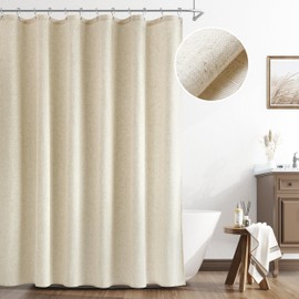 Naturoom Natural Linen Shower Curtain, Country Boho Farmhouse Bath Decor Beige Shower Curtains for Bathroom Neutral Cloth Weighted Textured Fabric Bath Curtain Liner with Hooks, Cream, 72 Inch